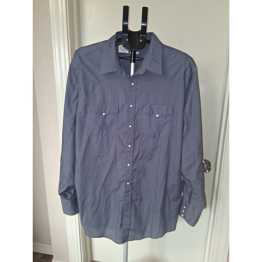 Men's Western Frontier Blue/Gray Pearl Snap Button Down Long Sleeve Shirt, XXLT